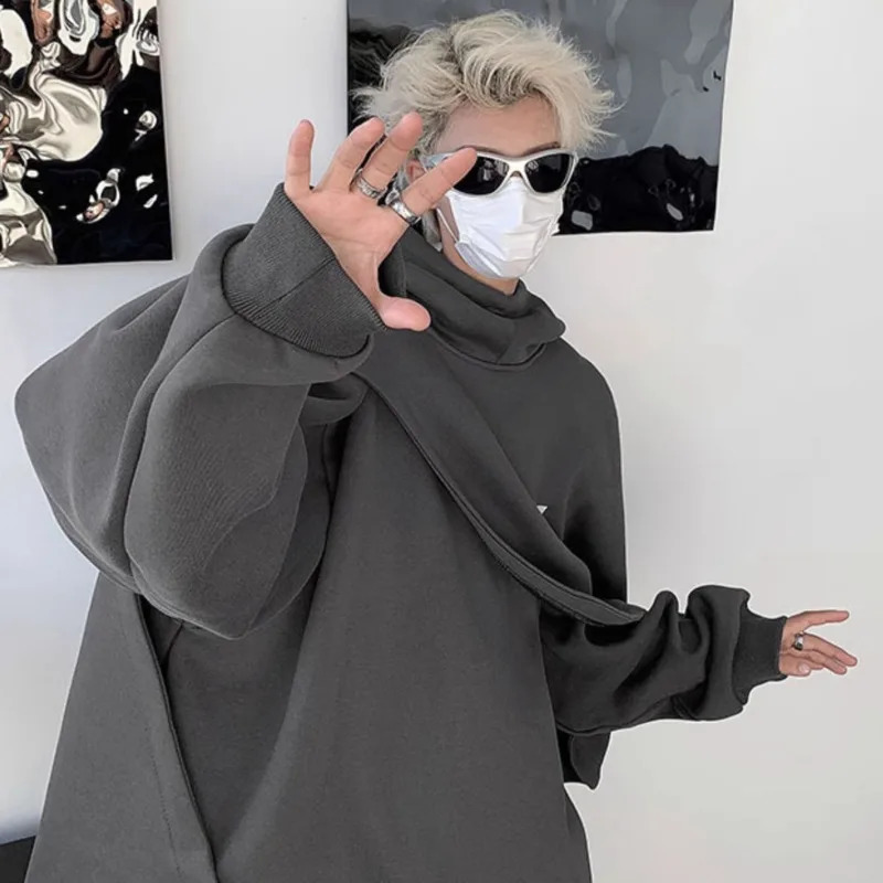 IEFB Dark Style Mens Sweatshoirt Hooded Solid Color Male Thickened Fleece Top Cape Fashion Men Hoodies 9C3660 240815