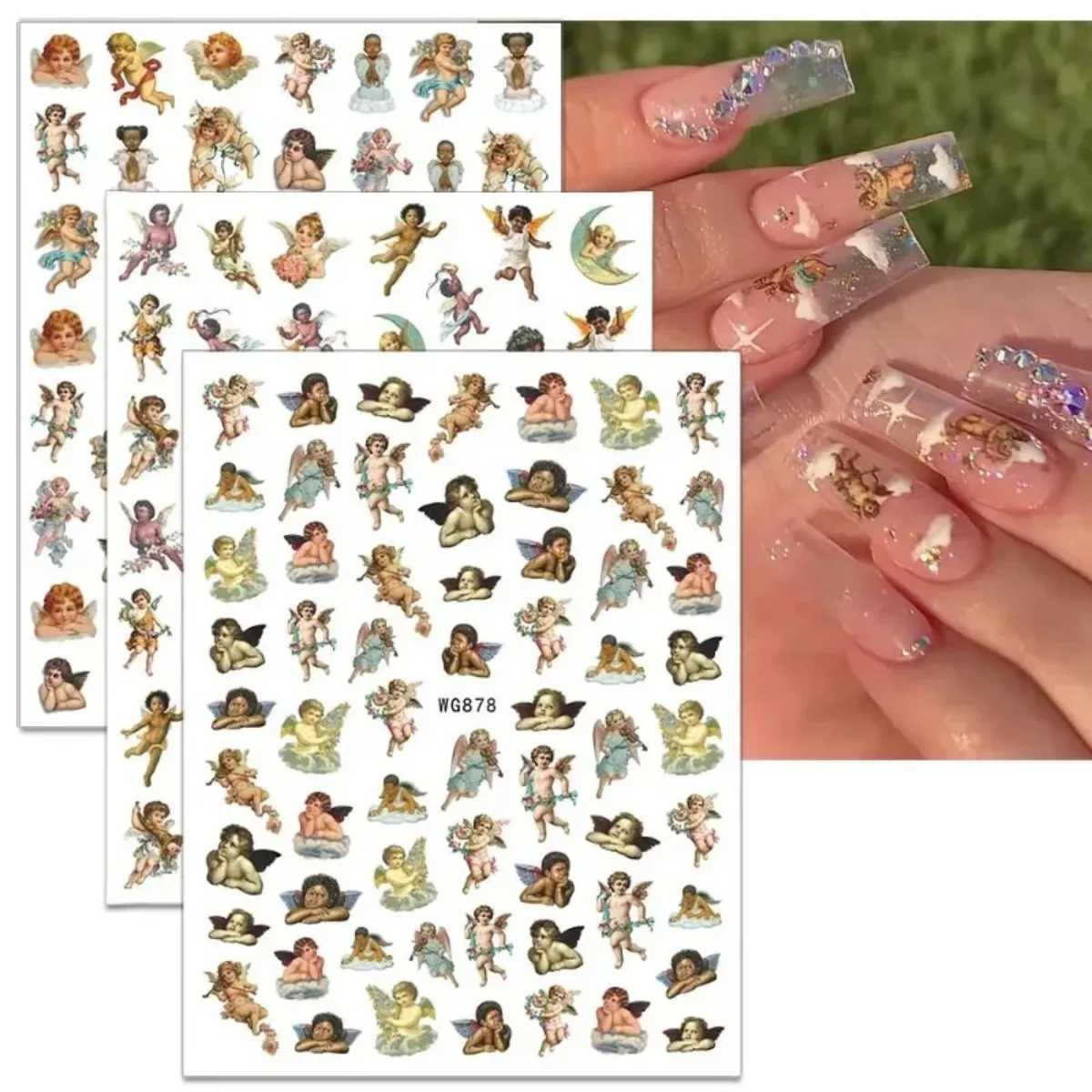 Angel Flower Pattern Nail Stickers Cupid Self-Adhesive Nail Decals 3D DIY Tips Nail Art Decorations Nail Design Manicure WrapXJ240814