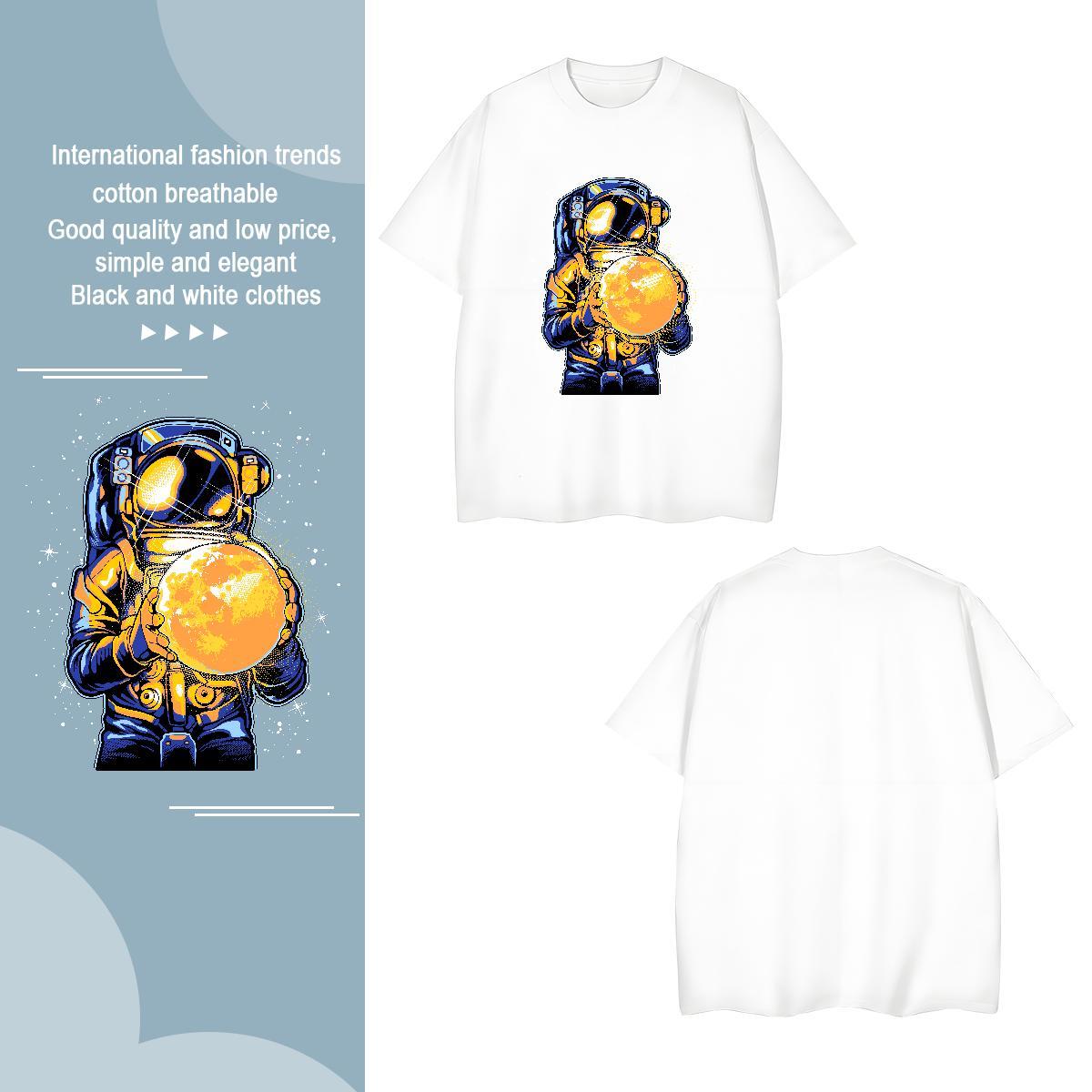 Mens T Shirts 100% Cotton 230g spaceman Spring Summer Breathable Soft Black White Men Clothes T-Shirt DIY Customized Cool Design Tops Tees