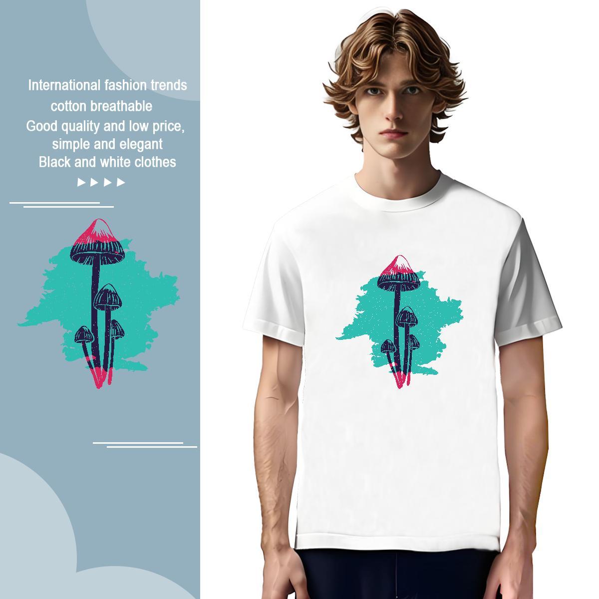 Man T Shirts 230g 100% Cotton mushroom Casual Round Neck Short Sleeve Customized Print Men Tops Tees Fashion Loose Wear