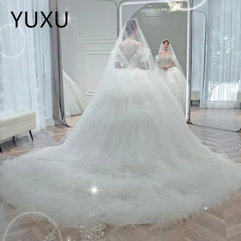 2024 Wedding Dresses Appliques Bridal Ball Gowns Vestidos Custom Made For Women Rhinestones Beaded Pearls Crystals Ruffled Wedding Gowns for Black Wom