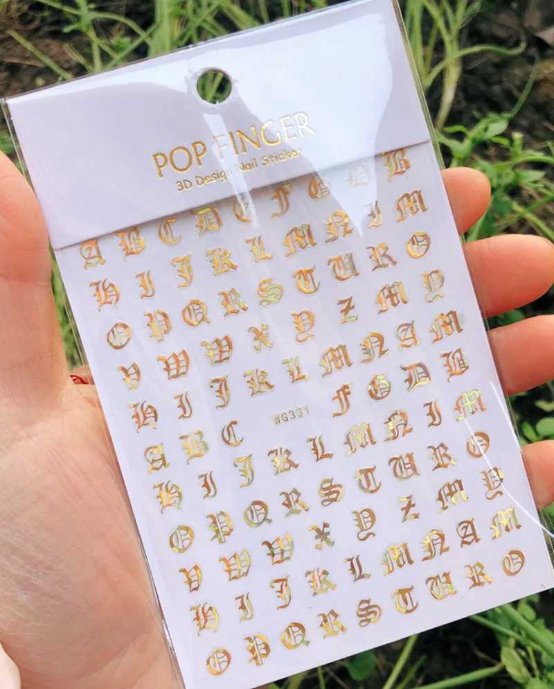 Newest Retro Alphabet Letter Design 3d Nail Art Sticker 26 English Alphabet Number Decal Rhinestiones Decoration Manicure ToolsXJ240814