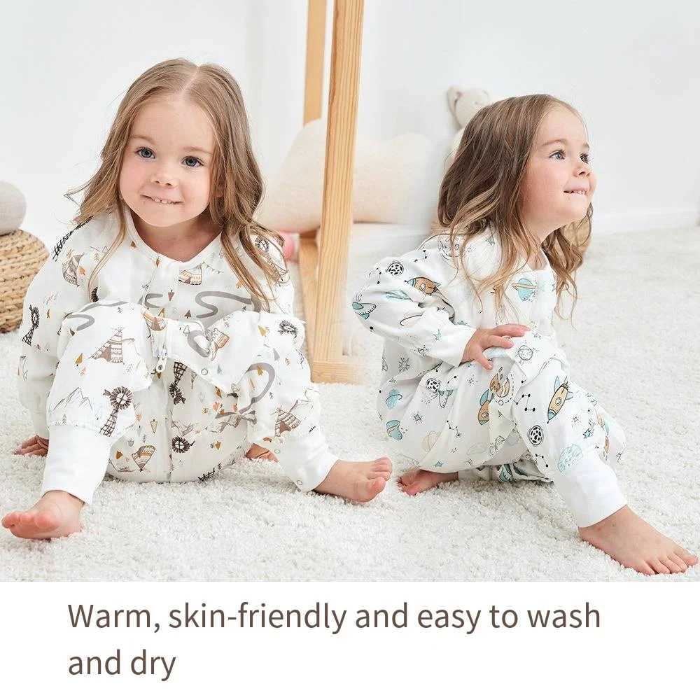 Spring and Autumn Seasons Four layer Bamboo Cotton Gauze Split Leg Childrens Sleeping Bag Infant Kick proof Quilt Long sleeved Y240814