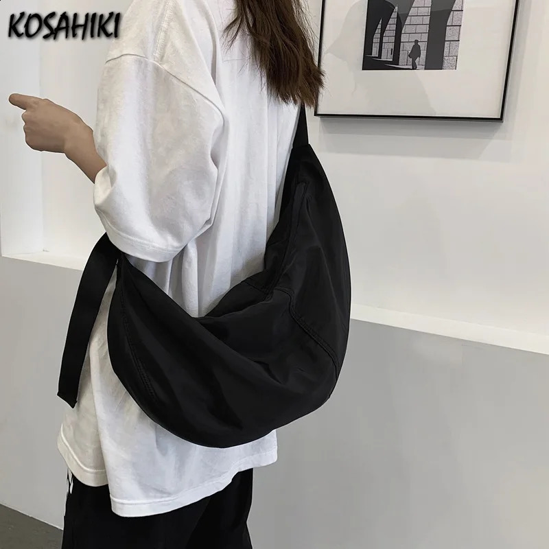 Vintage Solid Simple Casual Crossbody Bag Korean All Match Preppy Womens Handbags Fashion Grunge Y2k Shoulder Hobo Bags 240815