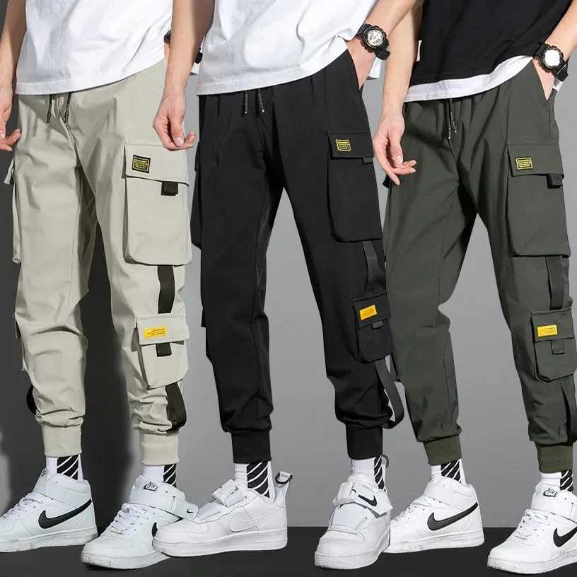 SummeLarge Pocket Mens Cargo Pants Cas Ual Hip Hop Hit Colorful Multi Pocket Trouser Streetwear Sports Pants Casual PantsW240725