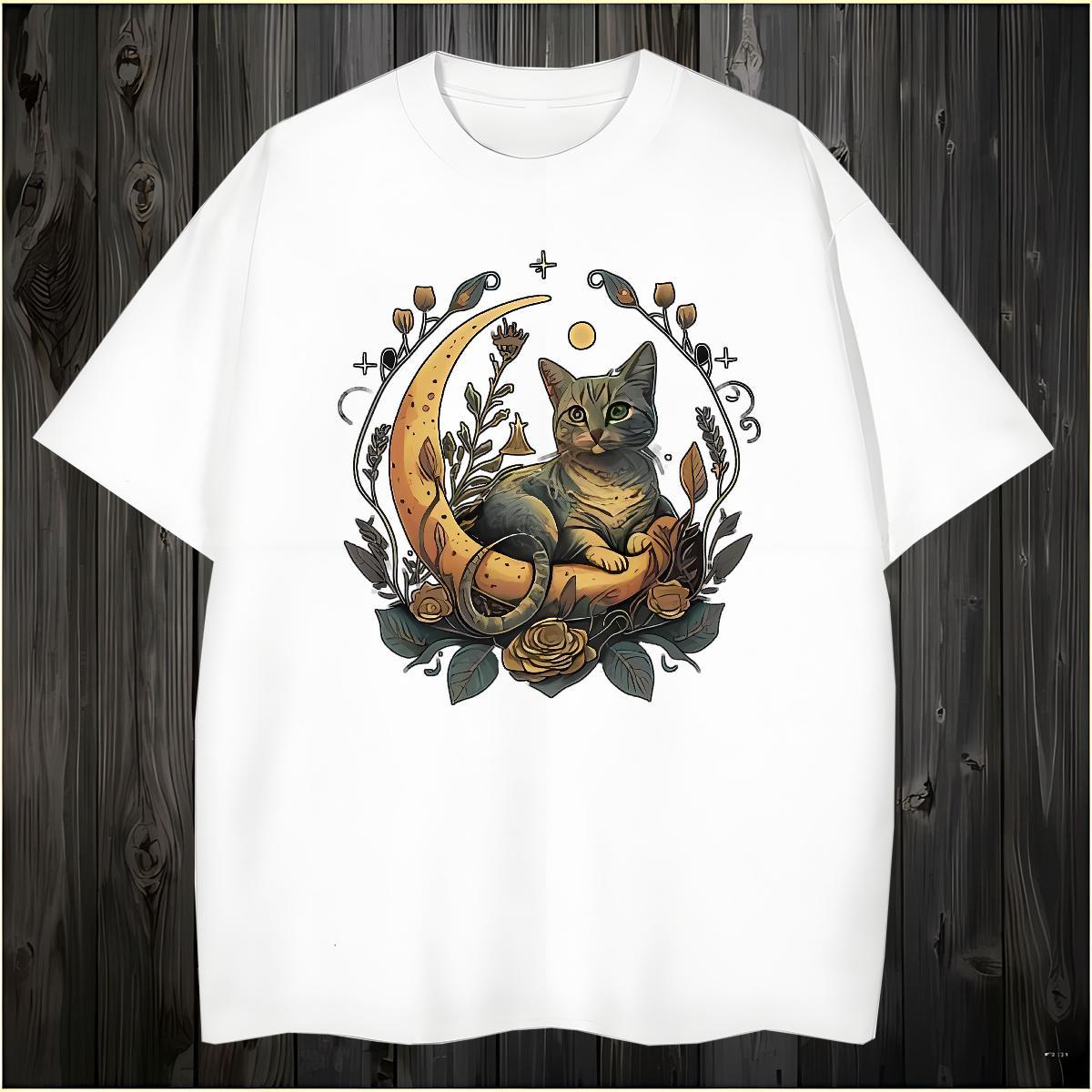 Loose Fit T-Shirts for Men cat Crew Neck Breathable Street Wear DIY Logo Oversized 100% Cotton 230g Men Tees New Tees Shirts