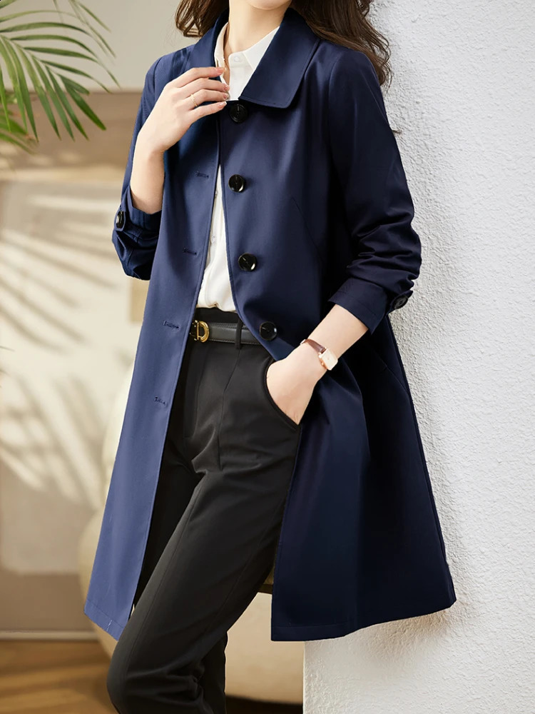 Womens trench coat Korean style oversized retro solid casual womens elegant jacket 240814