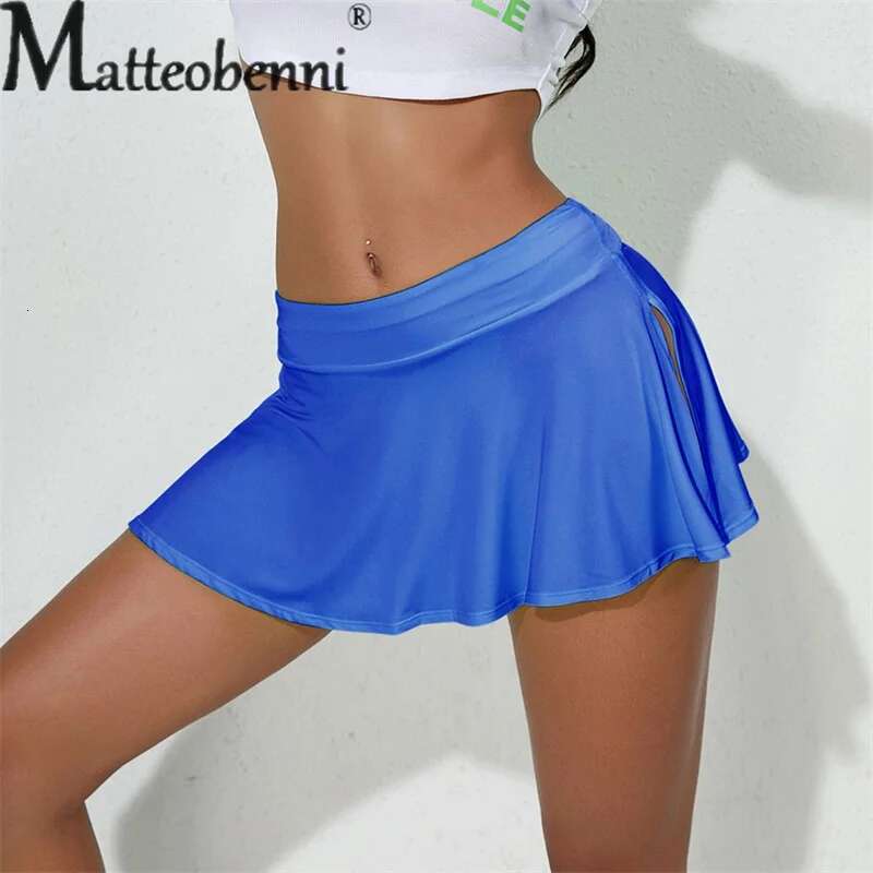 Solid Sports Color Ultra Short Tennis Skirt Women Split Hem Quick Drying Breathable Half-body Dresses Running Dancing Yoga Wear