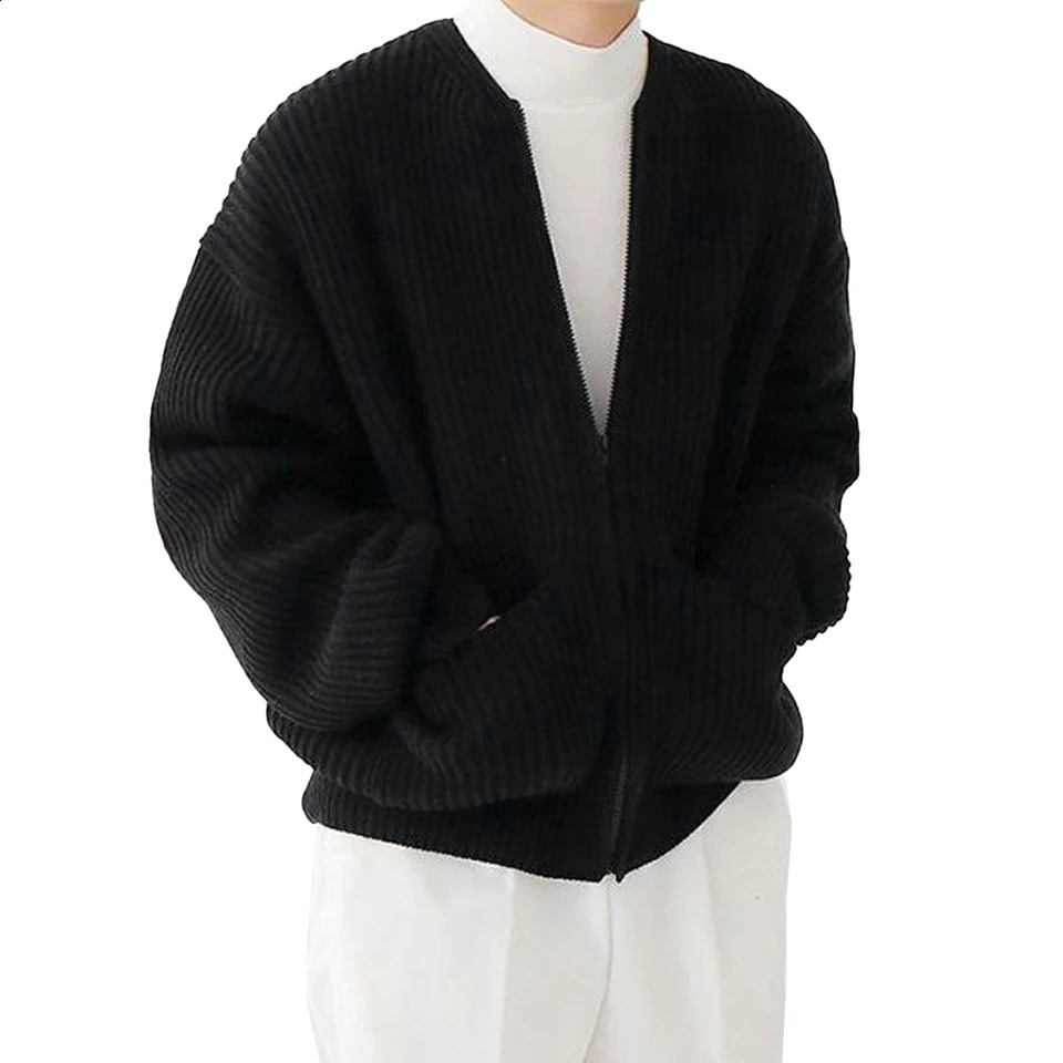 Men Zip Up Knitted Cardigan Lined Funnel Neck Jumper Sweater W Pockets Coat All Seasons Comfortable Soft Long Sleeve 240816
