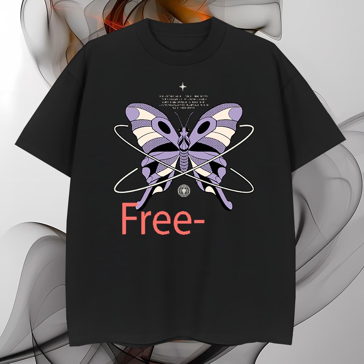 Loose Fit Mens T Shirts Butterfly Short Sleeve O-Neck Street DIY Printed 100% Cotton 230g Tshirts New Tees