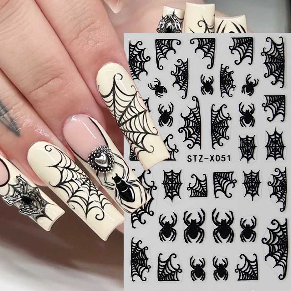 4pcs/Set Halloween Spider Web Nail Stickers Black Spider Design Slider Self-Adhesive Decal DIY Manicure Decoration Nail SuppliesXJ240814
