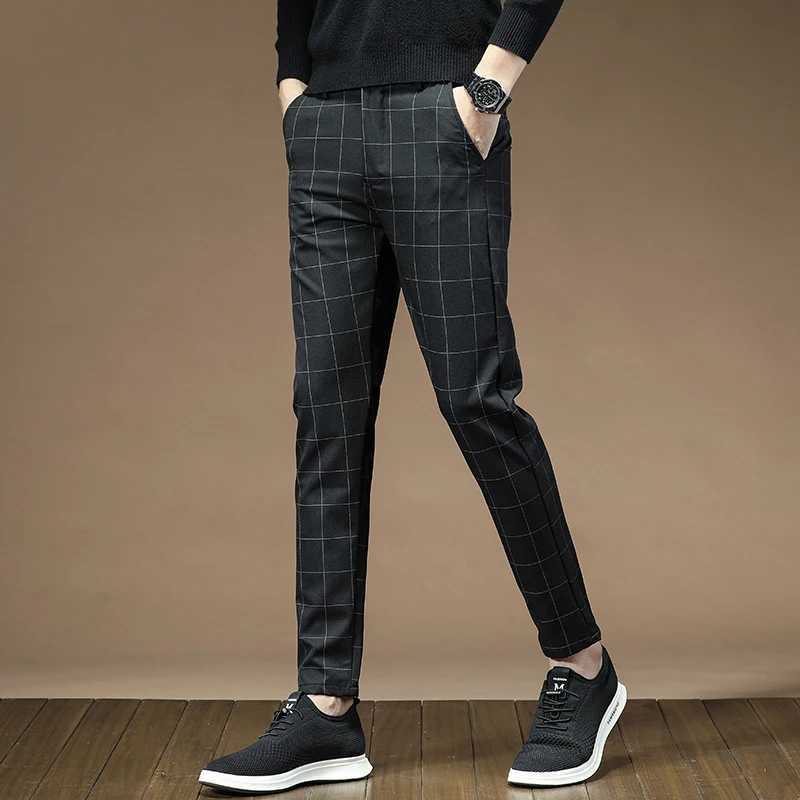 Brand Clothing 2024 autumn thick style plain weave work elastic pants for men business fashion ultra-thin gray party casual pants for menW240725