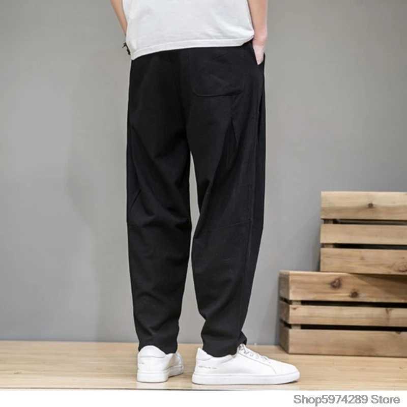 Spring cotton linen pants mens elastic waist casual harem pants loose sports pants traditional Chinese Trousers pantalons hommeW240725
