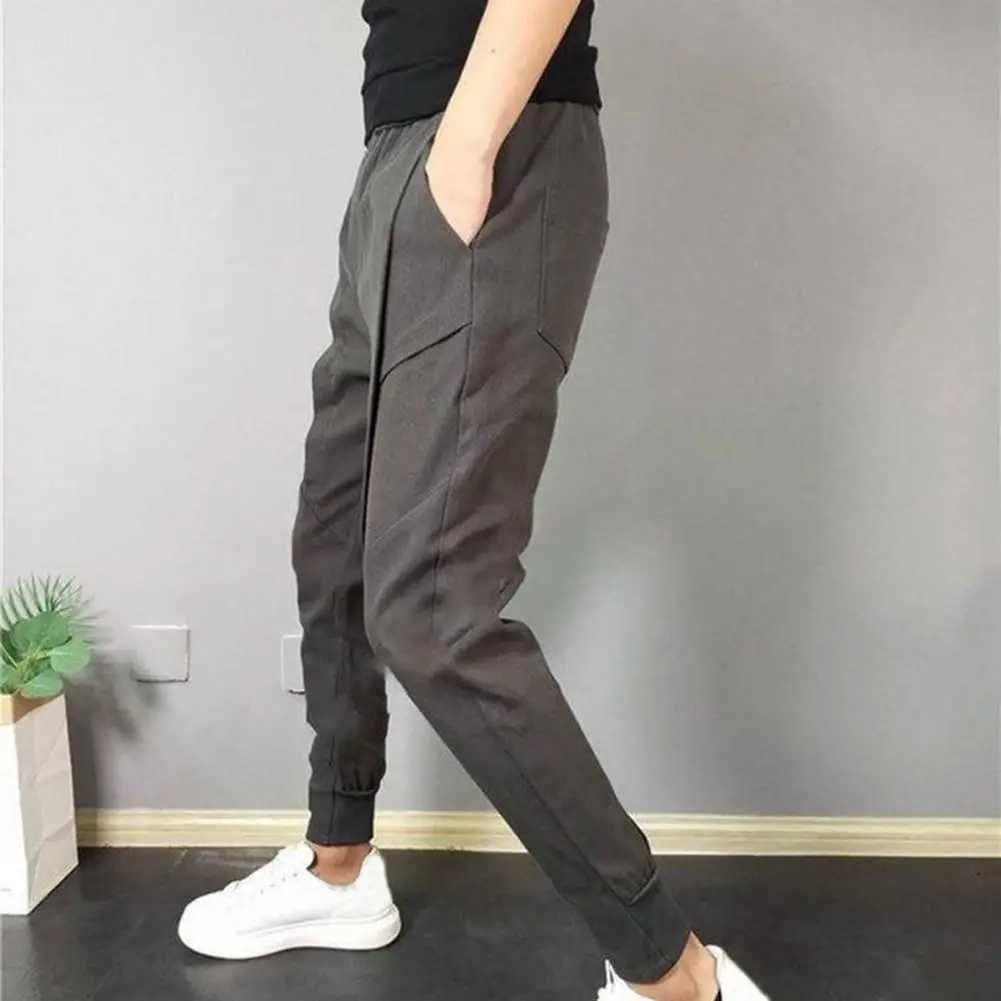 Solid color harem pants mens Trouser elastic waist pencil pants mens tight ankle Trouser pantalones hombreW240725