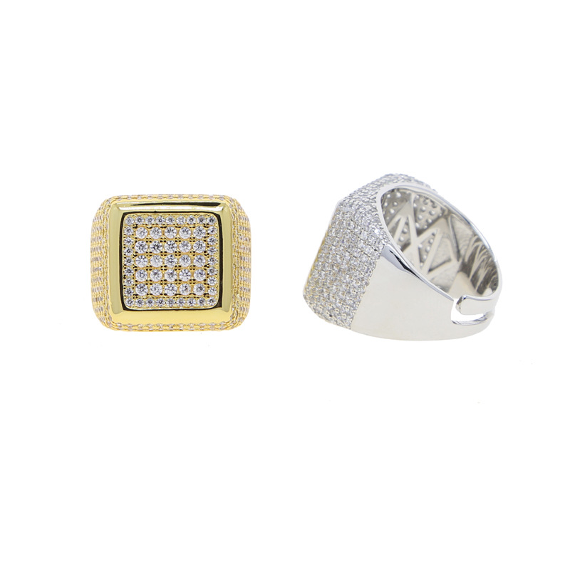 Men's Retro Square Wedding Ring with Premium Cubic Zirconia in White Gold
