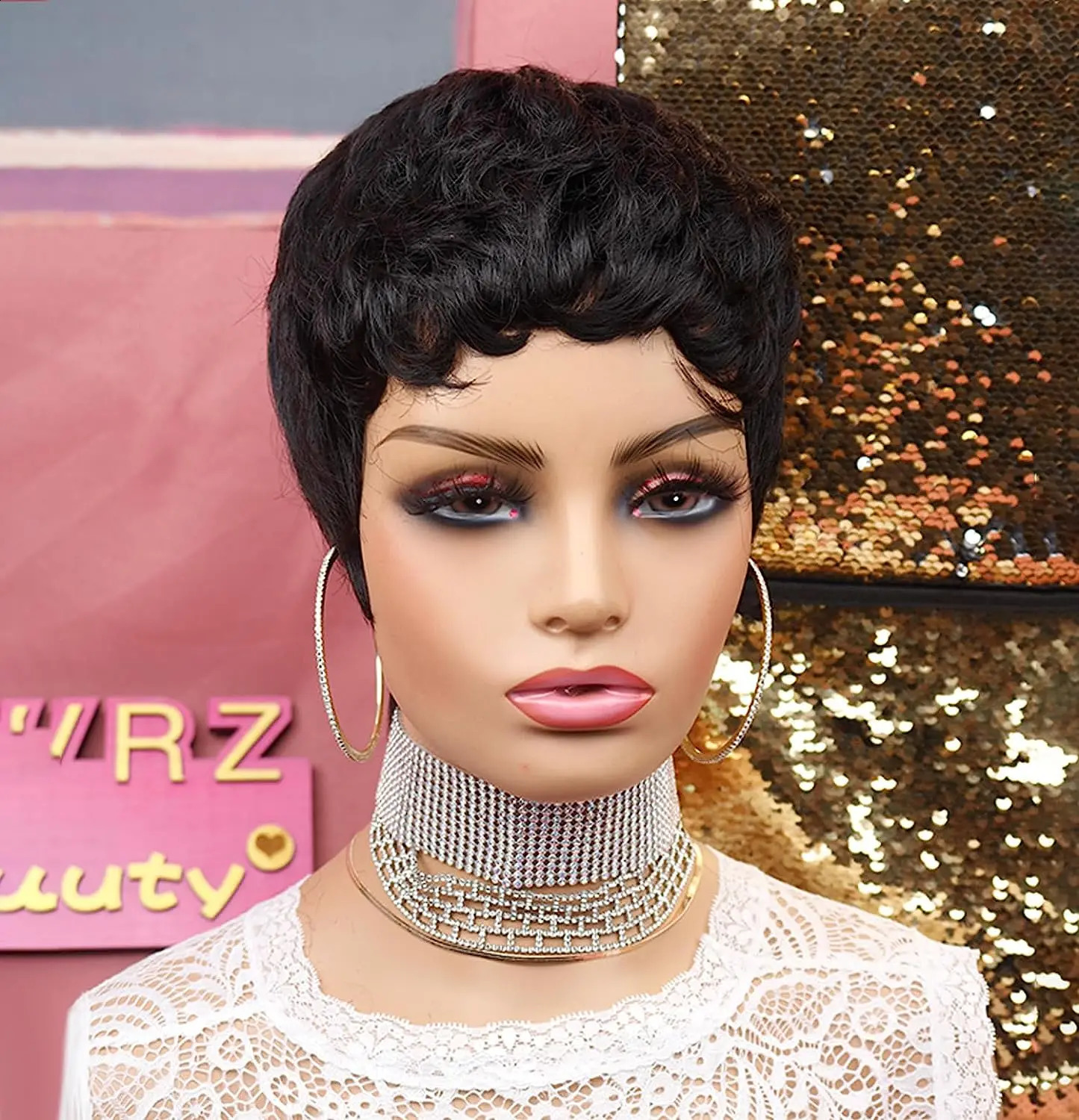 Short Pixie Cut Wigs for Black Women Pixie Wigs for Black Women Pixie Cut Short Synthetic Black Wavy Layered Wigs 240805