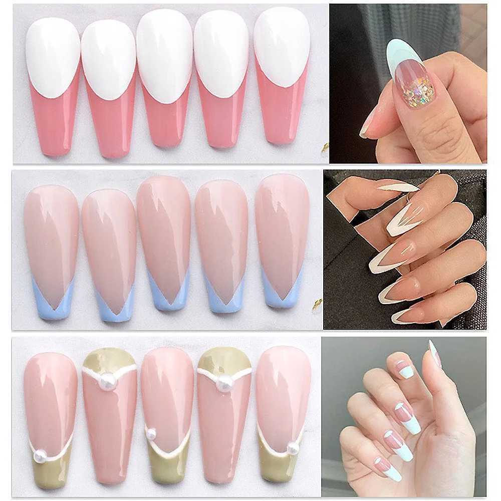 3D French Tips Stencils Nail Stickers Shiny Glitter Silver White Sliders Crystal Decals Nail Art DIY Adhesive Sticker DecorationXJ240814