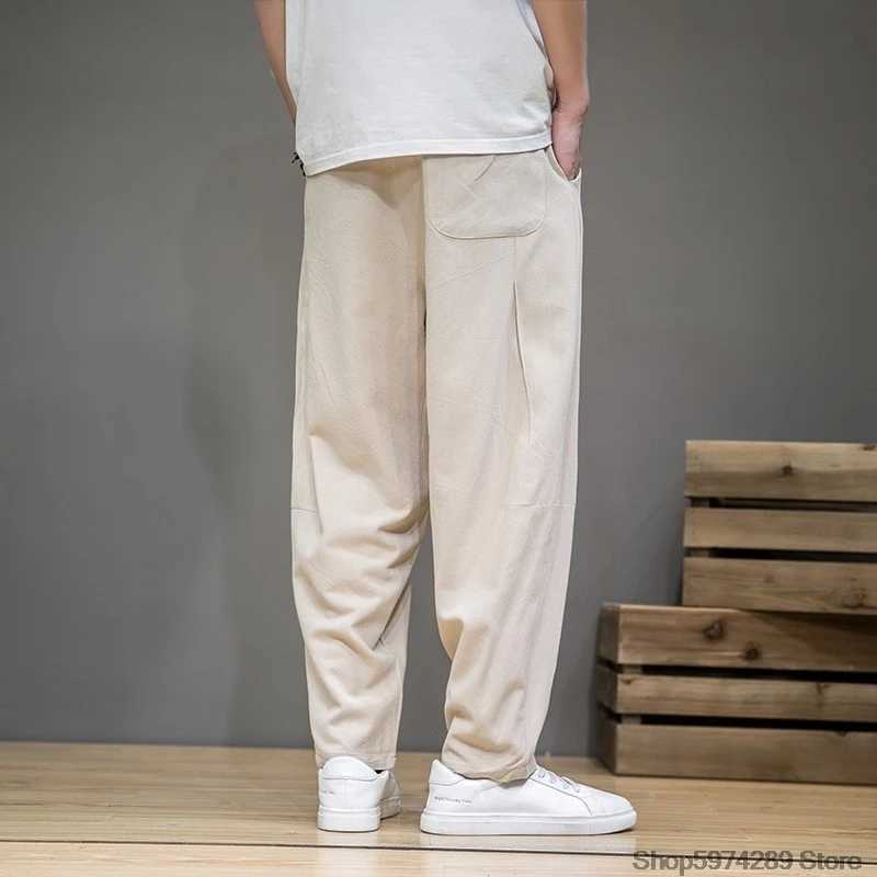 Spring cotton linen pants mens elastic waist casual harem pants loose sports pants traditional Chinese Trousers pantalons hommeW240725