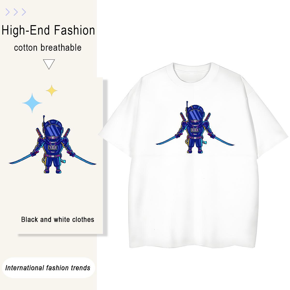Loose Men Tshirts Anime Printing Street 100% Cotton 230g Oversized 3XL 4XL Short Sleeve O-Neck robot T-Shirts Custom Tops Shirt