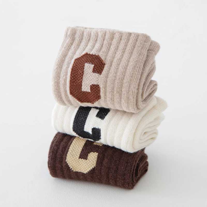 5 pieces/batch of Korean childrens socks boys and girls knitted cotton fashion letter C childrens socks W240814