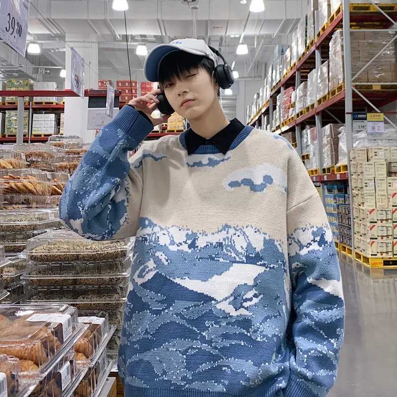 Mens Round Neck Sweater Autumn/winter Loose-fit Unique Casual Knitted Top Trendy Fall/winter SeasonXJ240814