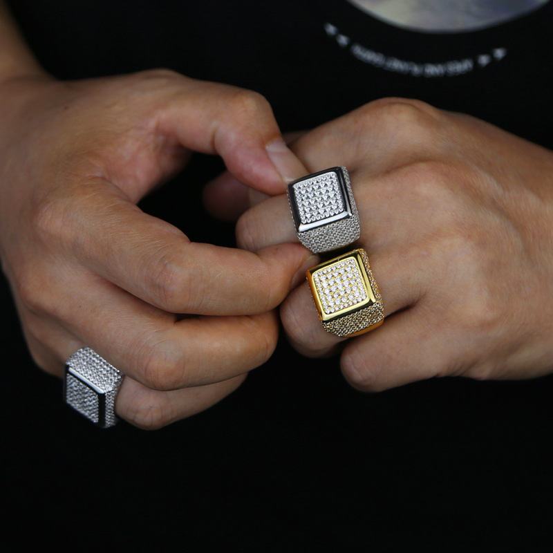 Men's Retro Square Wedding Ring with Premium Cubic Zirconia in White Gold