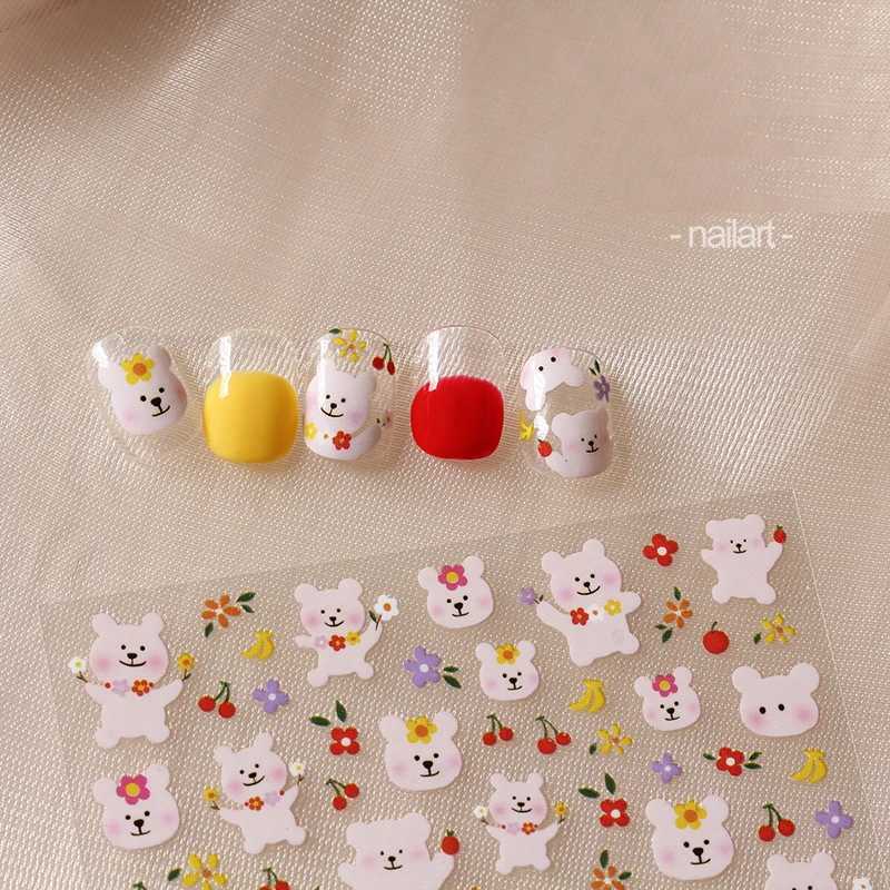 Cute Cartoon Nail Art Stickers Bear Rabbit Flowers Panda Designs Adhesive Decals for Nails Manicure DecorationXJ240814