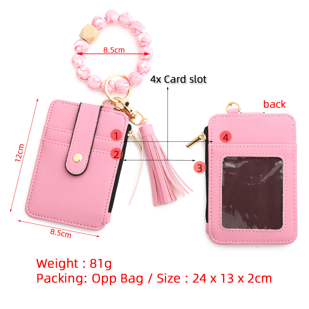 Fashion PU Leather Business ID Card Credit Holder With Silicone Beads Bracelet Keychain Lady Wallet Purse Card Holder Keychains Multifunctional Wallet