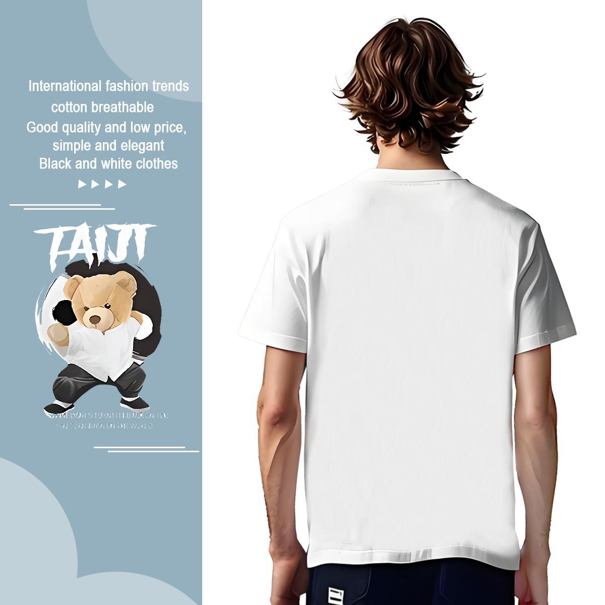 Soft T-Shirts for Men kongfu Breathable Sports Casual Oversized 3XL 4XL 100% Cotton 230g Men Tees Designer Fashion Clothings