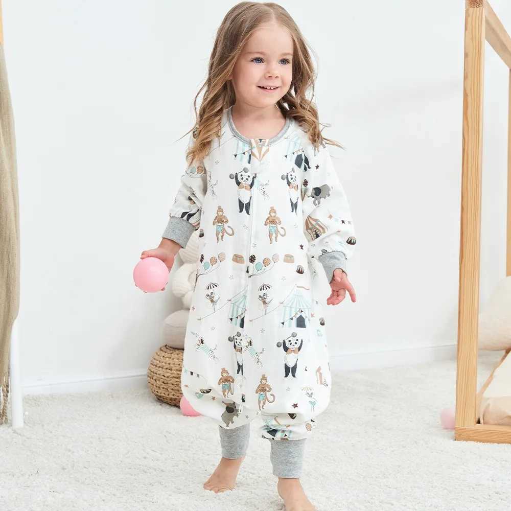 Spring and Autumn Seasons Four layer Bamboo Cotton Gauze Split Leg Childrens Sleeping Bag Infant Kick proof Quilt Long sleeved Y240814