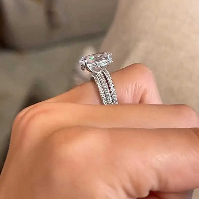 3Pcs Wedding Rings Set Stunning Gorgeous Luxury Jewelry 925 Sterling Silver Fill Oval Cut White Large 5A Cubic Zircon Party Top Sell Women Engagement 