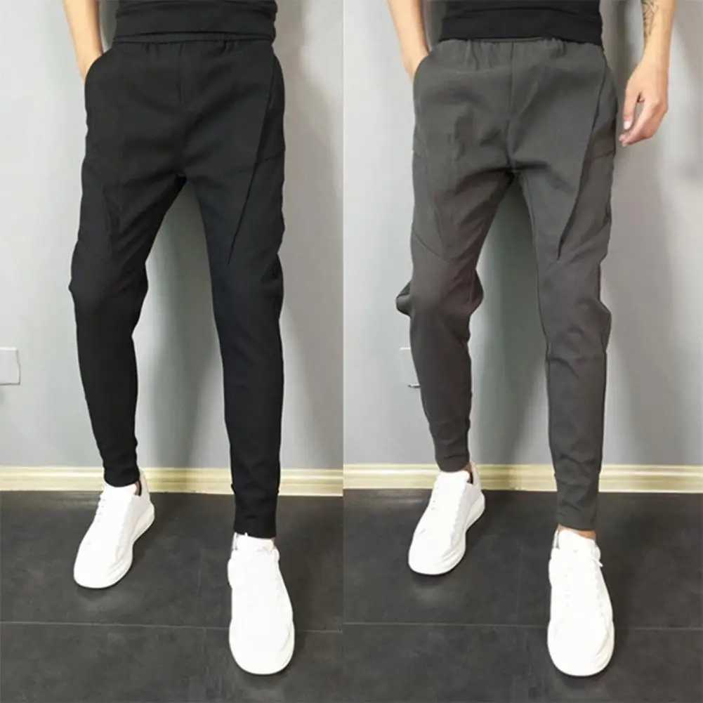 Solid color harem pants mens Trouser elastic waist pencil pants mens tight ankle Trouser pantalones hombreW240725