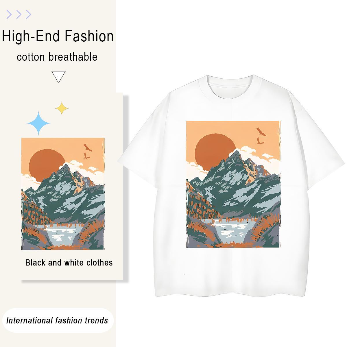 Brand Tshirt for Man Woman Anime Printing Street 230g Cotton Custom Print Oversized Short Sleeve O-Neck mountains T-Shirts Fashion New Tops Shirt