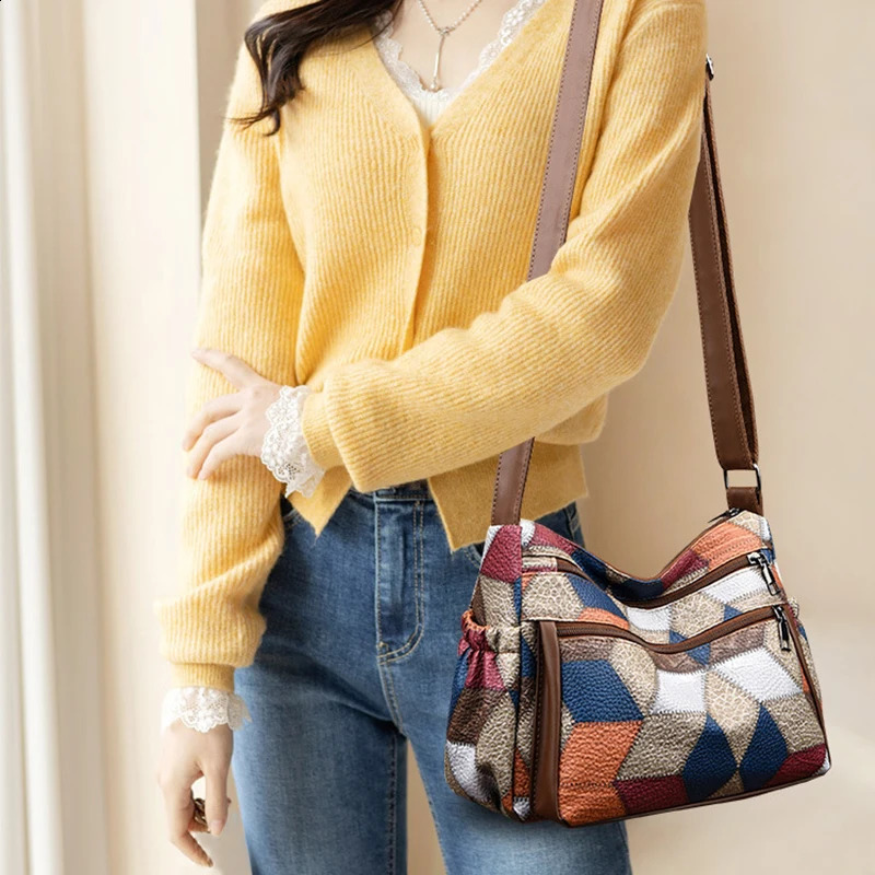 Women Messenger Bags PU Leather Handbag Inclined Shoulder Bag Female Crossbody Vintage Plaid Pattern 240814