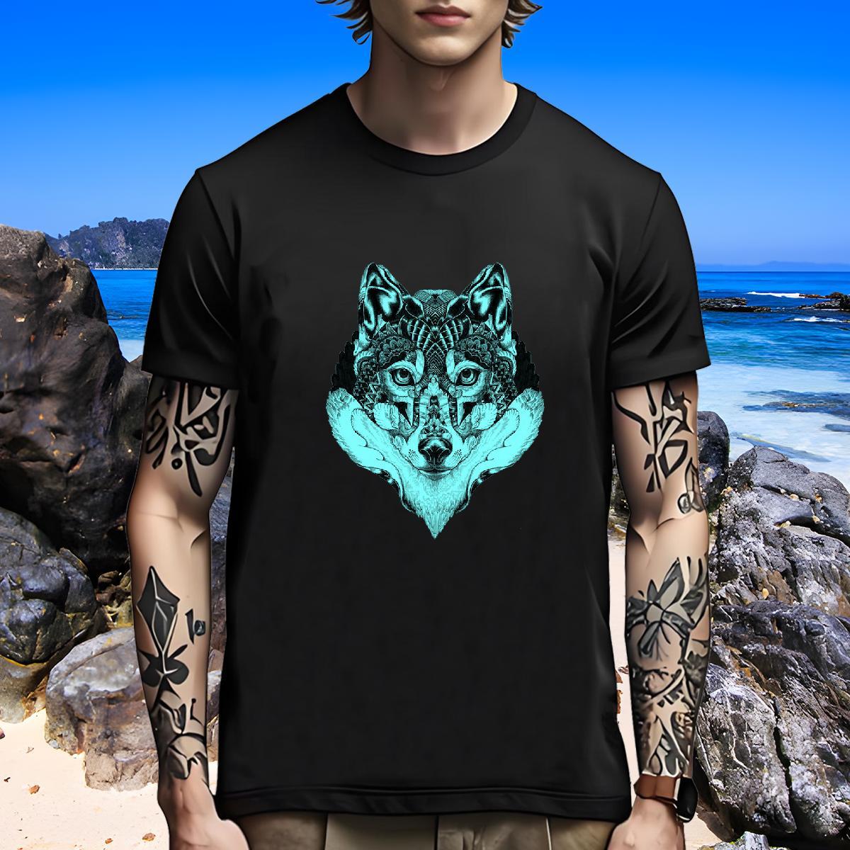 Brand T-Shirts for Men wolf Breathable Short Sleeve Casual Daily Wear Custom Cartoon 230g Cotton Men Tees DIY Tees Shirts