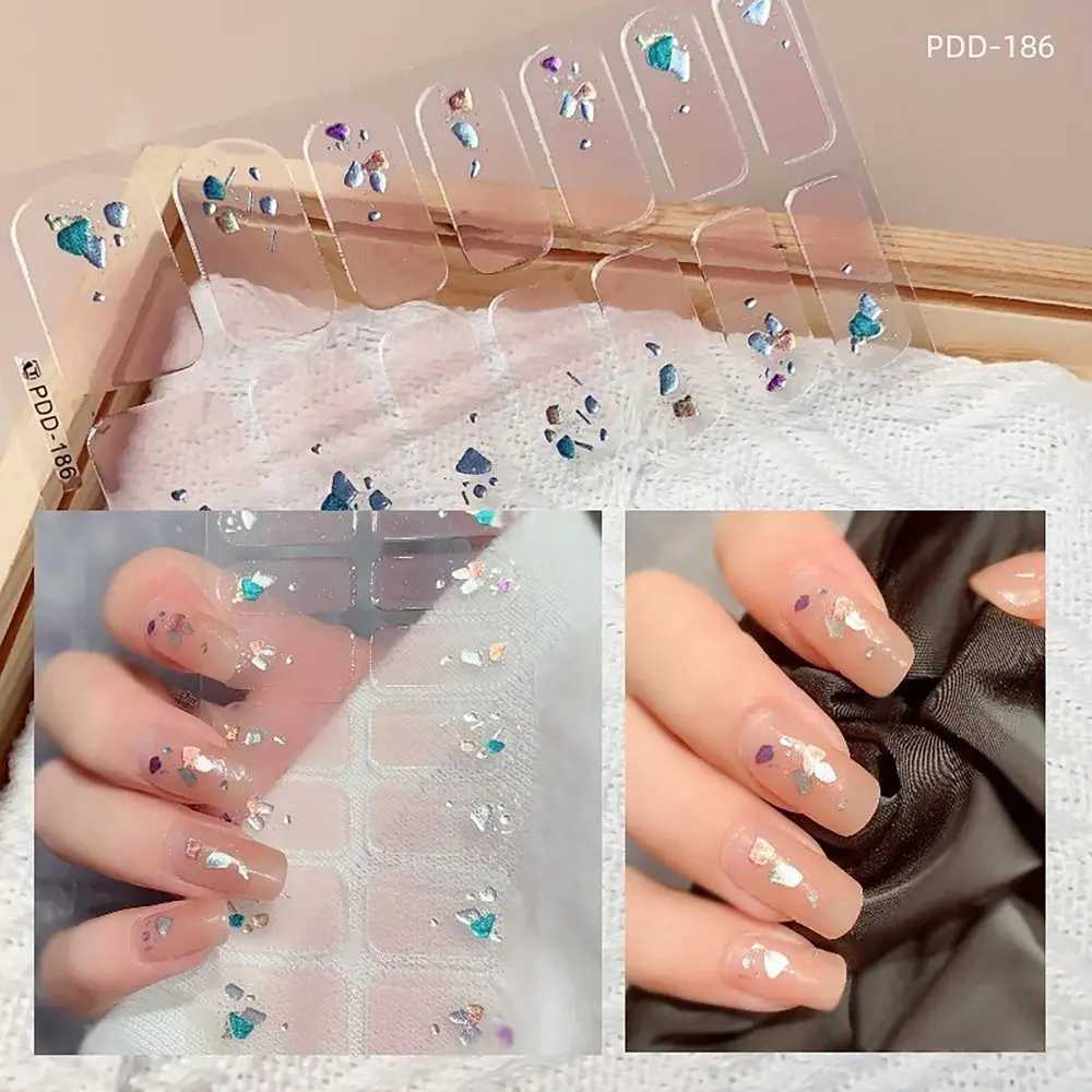 14Strips Gel Nail Stickers Full Cover Floristic Nail Art Stickers Semi Cured Gel Nail Polish Strips DIY Nail Art MakingXJ240814