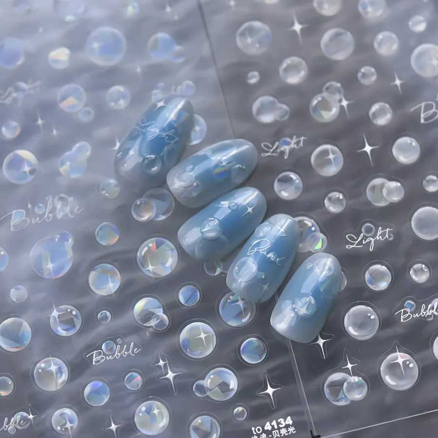 1 piece 5D shell light nail art sticker cute dreamy water bubble dolphin sticker hot stamping adhesive cute symbol nail stickerXJ240814