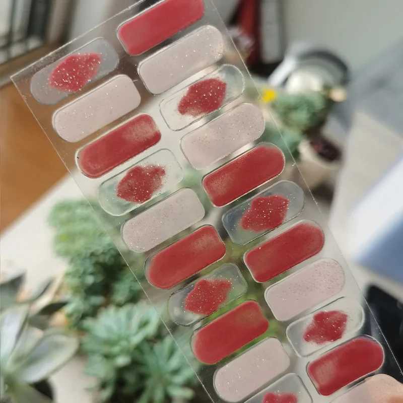 Semi Cured Gel Nails Art Stickers Fashion Solid Color Manicure Decal UV LED Lamp Need Gel Nail Decals Nail Sticker DecorationXJ2405
