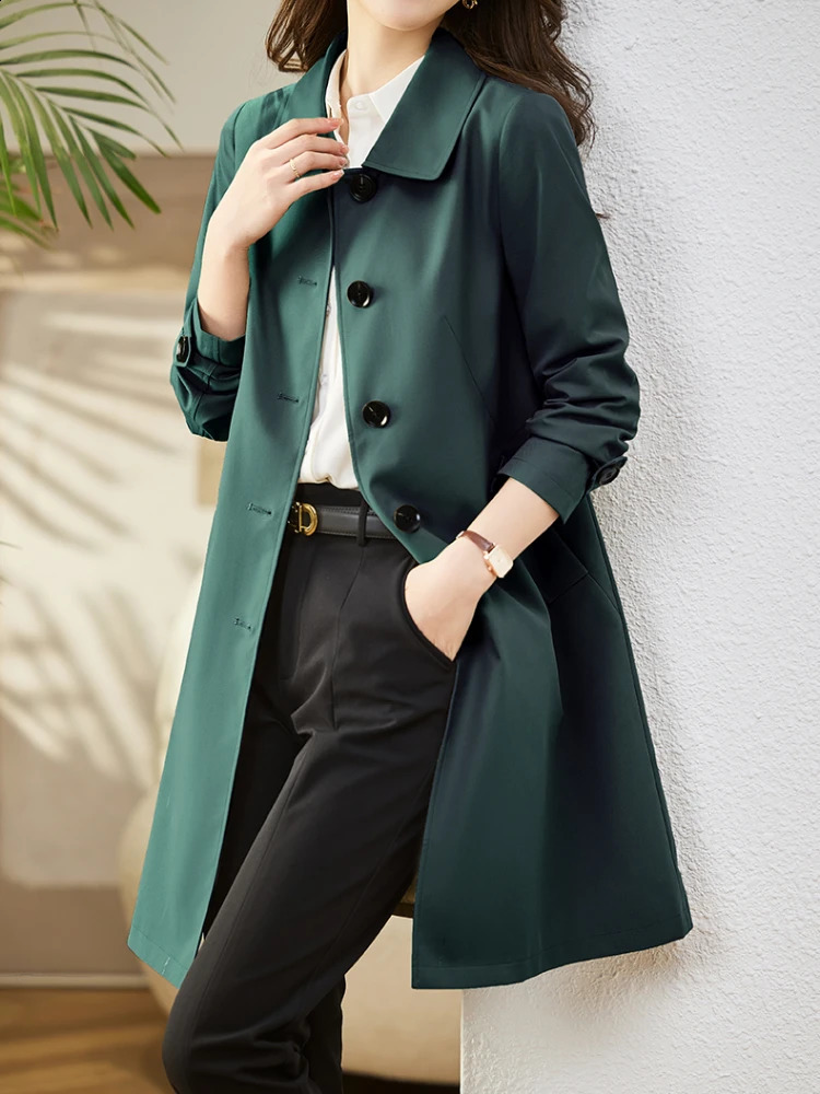 Womens trench coat Korean style oversized retro solid casual womens elegant jacket 240814