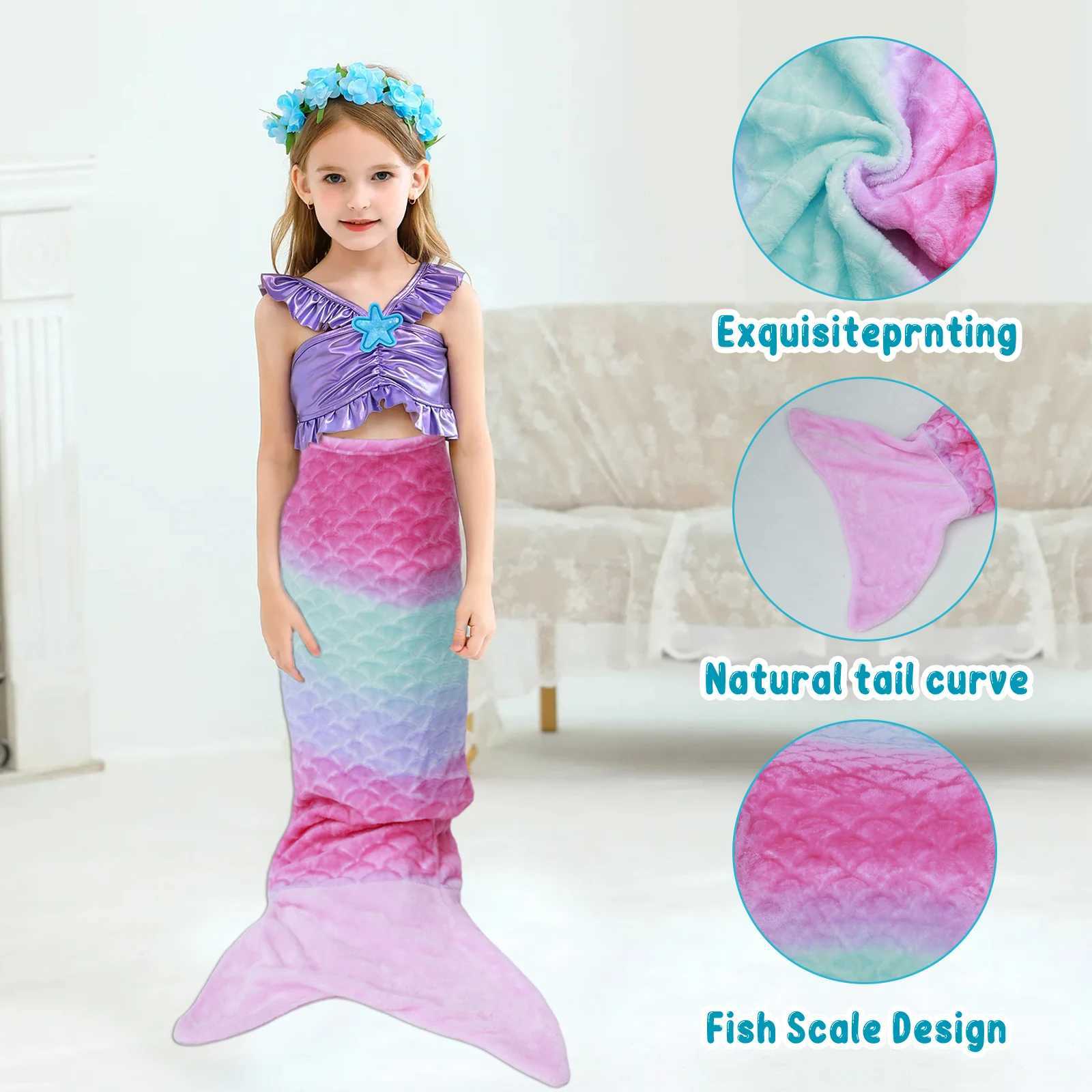 Flannel Mermaid Blanket Sleeping Blanket Adult Children Universal Mermaid Tail Blanket Children Sleeping Bag Shooting Props Y240815