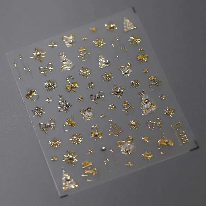 1Sheet Shiny Gold Laser 3D Christmas Bow Nail Art Sticker Relief Back Adhesive Nail Art Sticker DIY Manicure Decortions SlidersXJ240814
