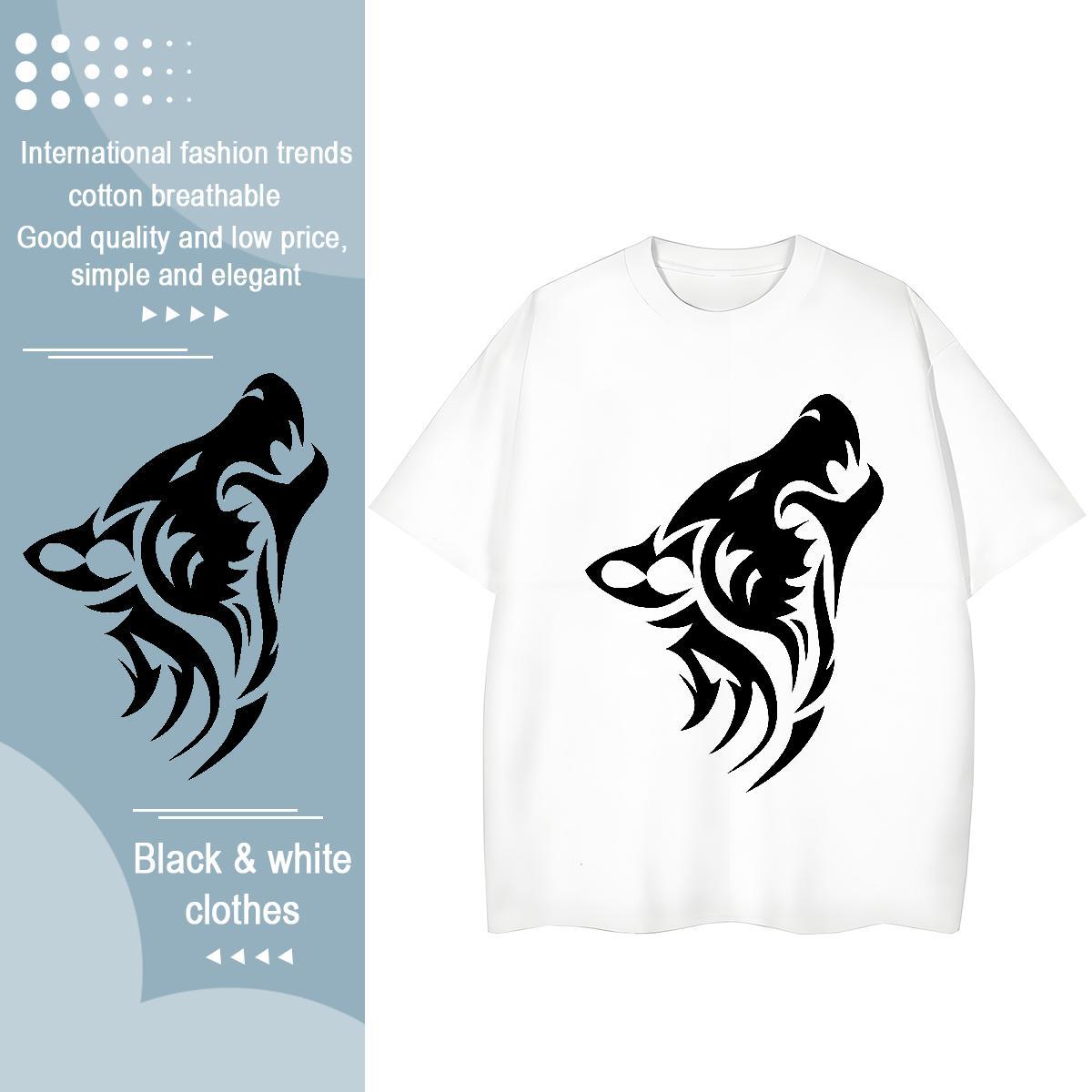 Wholesale T-Shirts for Men wolf Breathable Short Sleeve Sport DIY Printed 230g Cotton Mens Tshirts Fashion Clothes