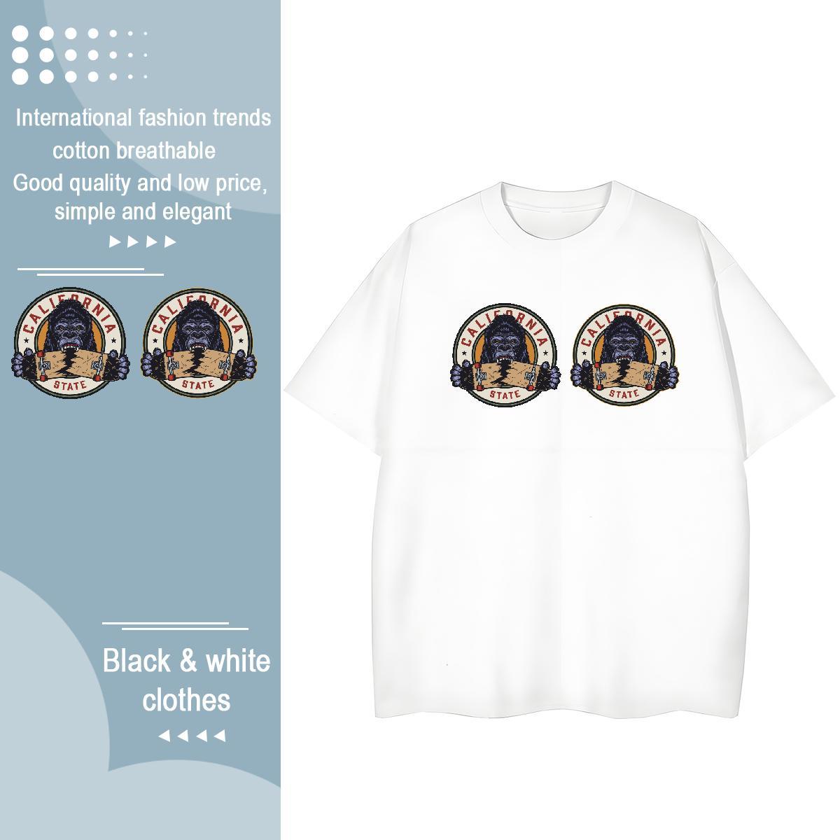 Loose Fit T Shirts Men chimpanzee Breathable Short Sleeve Casual Daily Wear Cartoon Print 230g 100% Cotton Men Tops Tees Fashion New Tshirts