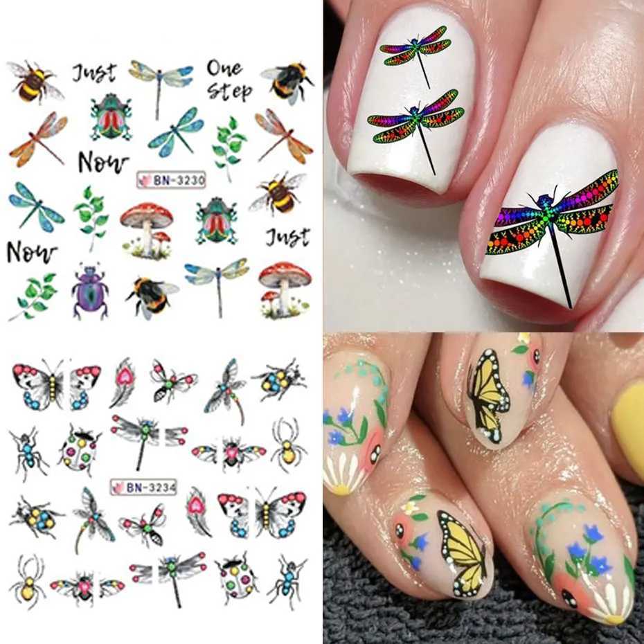12pc Cute Ladybugs Water Decals 3D Kawaii Insect Butterfly Bee Nail Stickers Cartoon Leaves Flowers Watercolor Nail Slider DecorXJ240814