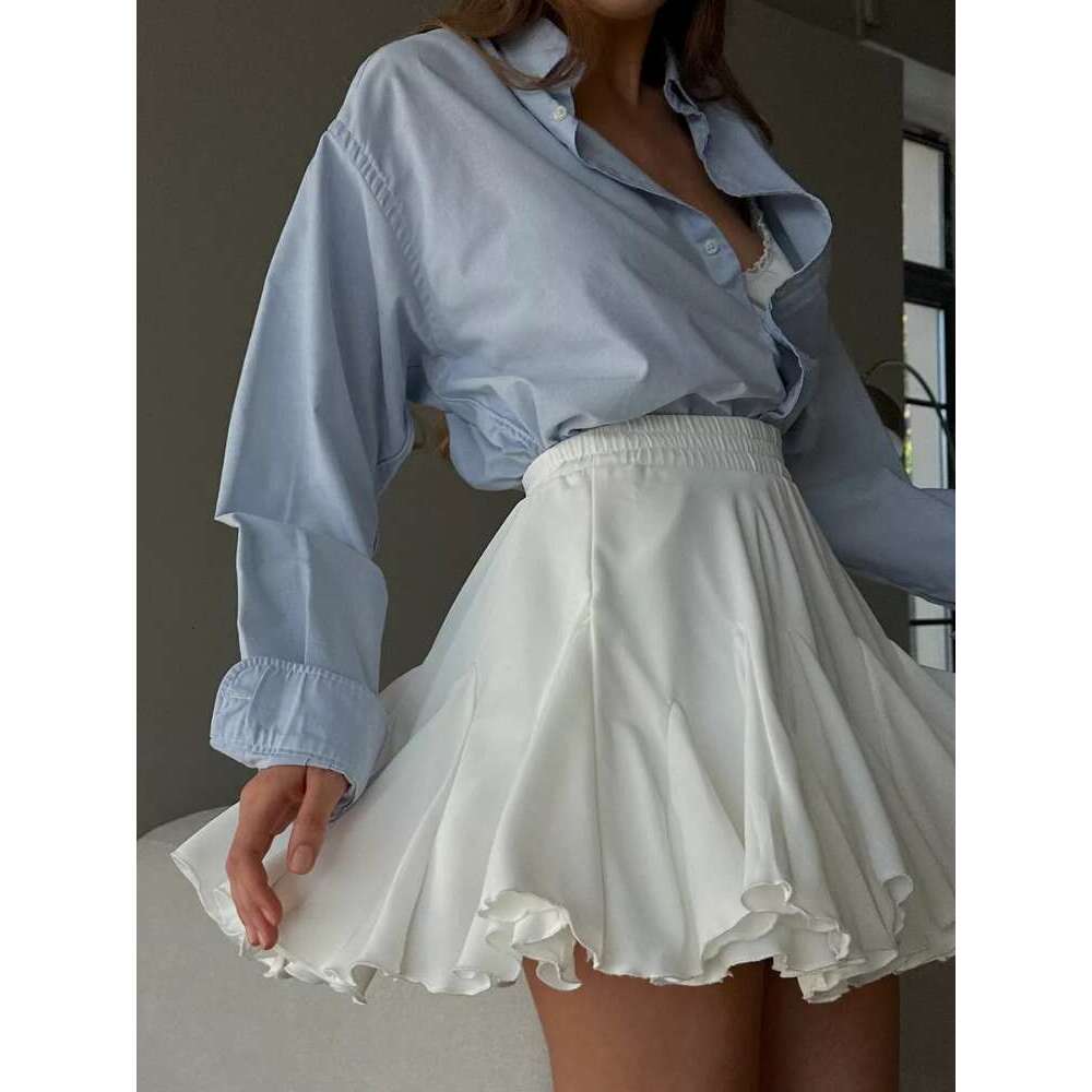 Summer DEEPTOWN White Sexy Cute Ruffle A-line Vintage Mini Pleated Tennis Skirt Elastic Waist Tutu Short Skirts for Women s