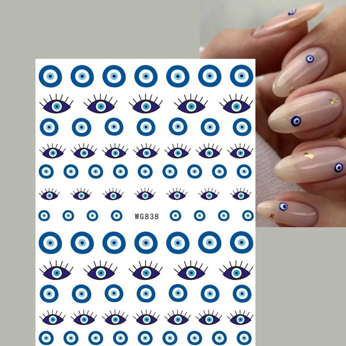 New 3D Girl Blue Evil Eyes Nail Stickers Self Adhesive Butterfly Design Nail Decals DlY For Manicure Pretty Stickers For NailsXJ240814