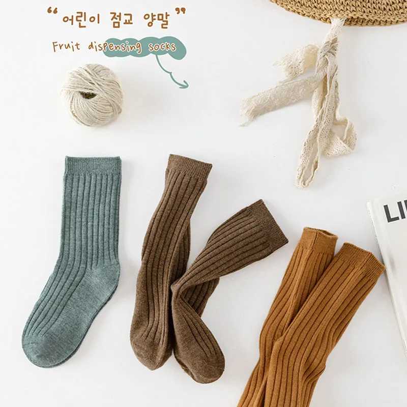 3 pairs/batch of childrens socks autumn and winter new Korean style solid color childrens socks warm baby tube socks W240814