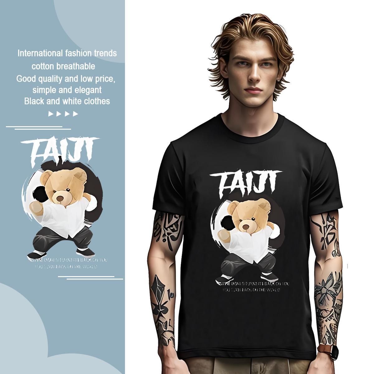 Soft T-Shirts for Men kongfu Breathable Sports Casual Oversized 3XL 4XL 100% Cotton 230g Men Tees Designer Fashion Clothings
