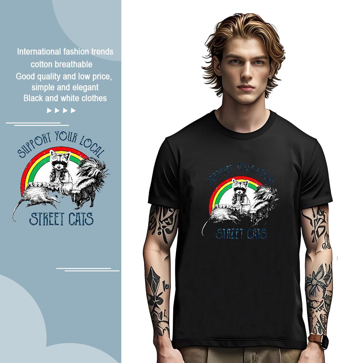 Brand T Shirts Men cat Crew Neck Breathable Anime Printing Street Custom Cartoon 230g Pure Cotton Men Tops Tees 2024 DIY Clothings