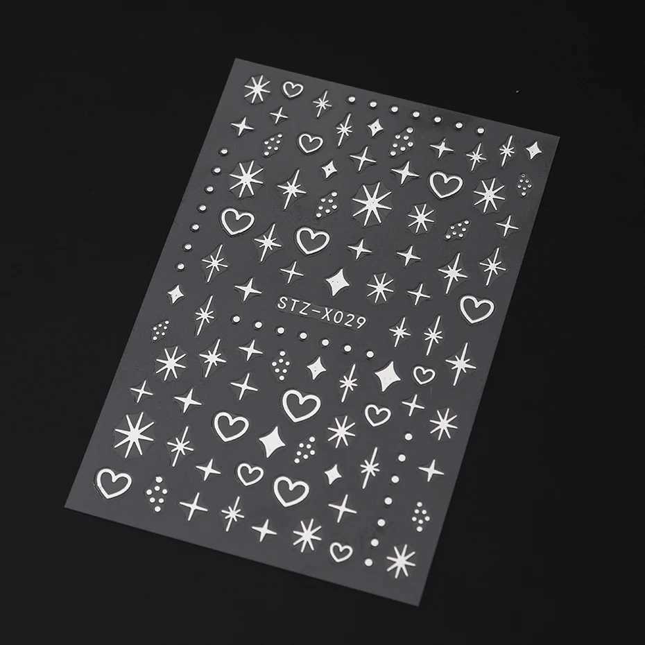 3D Love Heart Nail Stickers Holographic Bronzing Stars Sliders Starlight Flame Silver Chrome Y2K Nail Art Manicure DecorationXJ240814
